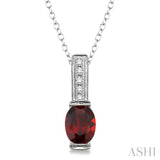 Silver Oval Shape Gemstone & Diamond Pendant