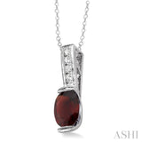 Silver Oval Shape Gemstone & Diamond Pendant