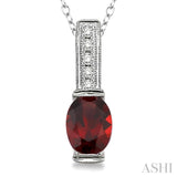 Silver Oval Shape Gemstone & Diamond Pendant