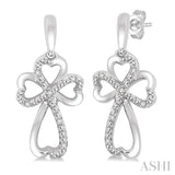 1/20 Ctw Heart Shape Round Cut Diamond Cross Earrings in Sterling Silver