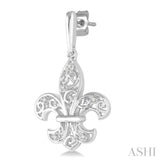 Silver Fleur De Lis Diamond Earrings