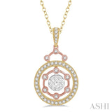 1 Ctw Three Tone Circular Lovebright Round Cut Diamond Pendant in 14K Pink, Yellow & White Gold