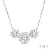 2 Ctw 3-Stone Lovebright Round Cut Diamond Necklace in 14K White Gold