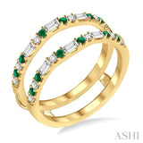 1/3 ctw Baguette and Round Cut Diamond & 1.50MM Emerald Insert Precious Ring in 14K Yellow Gold