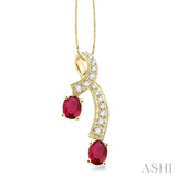 5x4MM Oval Cut Ruby and 1/6 Ctw Round Cut Diamond Precious Pendant in 14K Yellow Gold with Chain