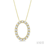 1/4 Ctw Oval Shape Window Round Cut Diamond Pendant With Chain in 14K Yellow Gold