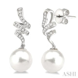 9x9MM Cultured Pearls and 1/5 Ctw Round Cut Diamond Earrings in 14K White Gold