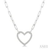 Silver Heart Shape Paper Clip Diamond Fashion Pendant