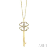 1/4 Ctw Conjoined Hearts Round Cut Diamond Key Pendant in 10K Yellow Gold