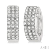 1/2 Ctw Triple Row Round Cut Diamond Petite Fashion Huggie Earrings in 14K White Gold