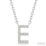 1/20 Ctw Initial 'E' Round Cut Diamond Pendant With Chain in 10K White Gold