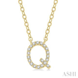 1/20 Ctw Initial 'Q' Round Cut Diamond Pendant With Chain in 10K Yellow Gold