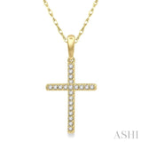 1/10 Ctw Cross Charm Round Cut Diamond Fashion Pendant in 10K Yellow Gold with chain