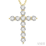 4 Ctw Round Cut Diamond Cross Pendant in 14K Yellow Gold with Chain