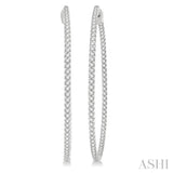 3 Ctw Inside-Out Round Cut Diamond 2-Inch Hoop Earrings in 14K White Gold