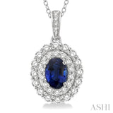 Oval Shape Gemstone & Diamond Pendant