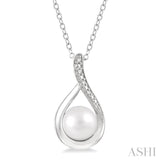 Silver Pearl & Diamond Pendant