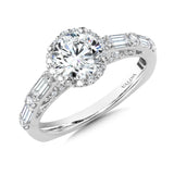 Vintage Straight Halo Engagement Ring w/ Baguette Diamonds & Spiral Diamond Undergallery