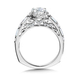 Vintage Straight Halo Engagement Ring W/ Baguette Diamonds & Spiral Diamond Undergallery