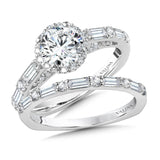 Vintage Straight Halo Engagement Ring W/ Baguette Diamonds & Spiral Diamond Undergallery