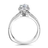 Six-Prong Milgrain-Beaded Split Shank Baguette Halo Engagement Ring