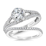 Six-Prong Milgrain-Beaded Split Shank Baguette Halo Engagement Ring