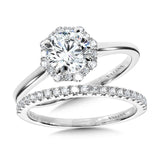 Modern Straight Halo Diamond Engagement Ring