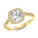 Scalloped & Milgrain-Beaded Cushion-Shaped Halo Engagement Ring