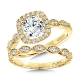 Scalloped & Milgrain-Beaded Cushion-Shaped Halo Engagement Ring