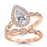 Scalloped & Milgrain-Beaded Pear-Shaped Halo Engagement Ring