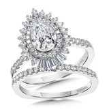 Straight Pear-Cut Diamond & Statement Halo Engagement Ring