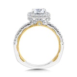 Two-Tone & Milgrain-Beaded Cushion-Shaped Diamond Halo Engagement Ring