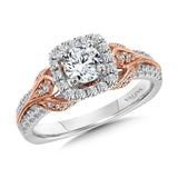 Diamond halo engagement ring mounting in 14k White & Rose Gold.