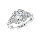 Vintage Tapered Diamond Halo Engagement Ring W/ Baguette Diamonds