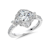 Cushion-Shaped Halo Engagement Ring W/ Baguette Diamonds