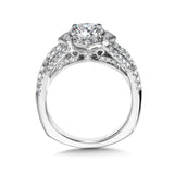 Wide Crisscross & Floral Halo Engagement Ring  W/ Spiral Diamond Undergallery