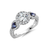 Wide Pear-Cut Sapphire & Round Diamond Halo Engagement Ring