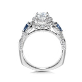 Wide Pear-Cut Sapphire & Round Diamond Halo Engagement Ring