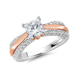 Two-Tone Straight Diamond Engagement Ring W/ Princess-Cut Center