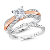 Two-Tone Straight Diamond Engagement Ring W/ Princess-Cut Center