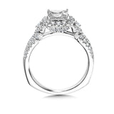 Wide Princess-Cut Diamond Halo Engagement Ring