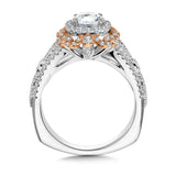 Wide Two-Tone Double Halo Diamond Engagement Ring W/ Split Shank