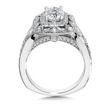 Wide Vintage Double Halo Engagement Ring W/ Oval Center & Diamond Undergallery