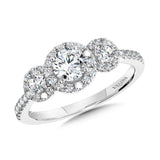 Round 3-Stone Halo Engagement Ring