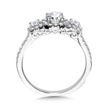 Round 3-Stone Halo Engagement Ring