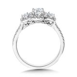 Round 3-Stone Halo Engagement Ring