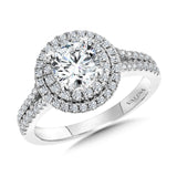 Round Double-Halo Split Shank Engagement Ring