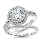 Round Double-Halo Split Shank Engagement Ring