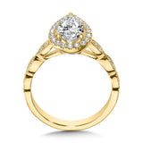 Scalloped & Milgrain-Beaded Pear-Shaped Halo Engagement Ring