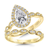 Scalloped & Milgrain-Beaded Pear-Shaped Halo Engagement Ring